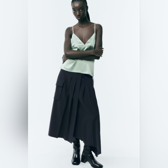 MIXED KNIT CAMISOLE/Satin - Picture 2 of 9